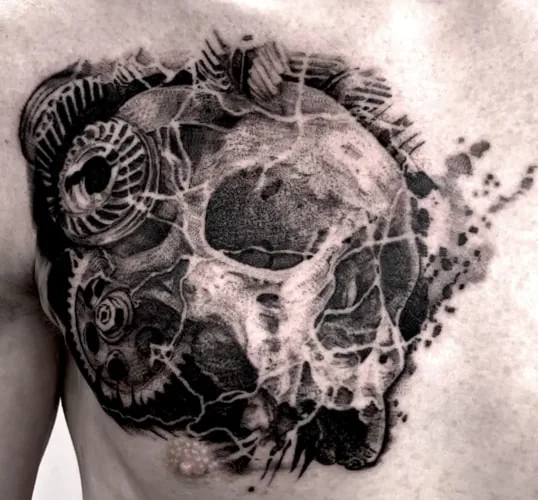 Abstrakter Totenkopf Brust Tattoo Black & Grey - Oberhausen