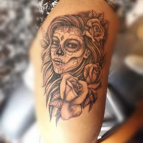 Sugar Skull mit Rosen Portrait Tattoo - Spirit of 666 Oberhausen